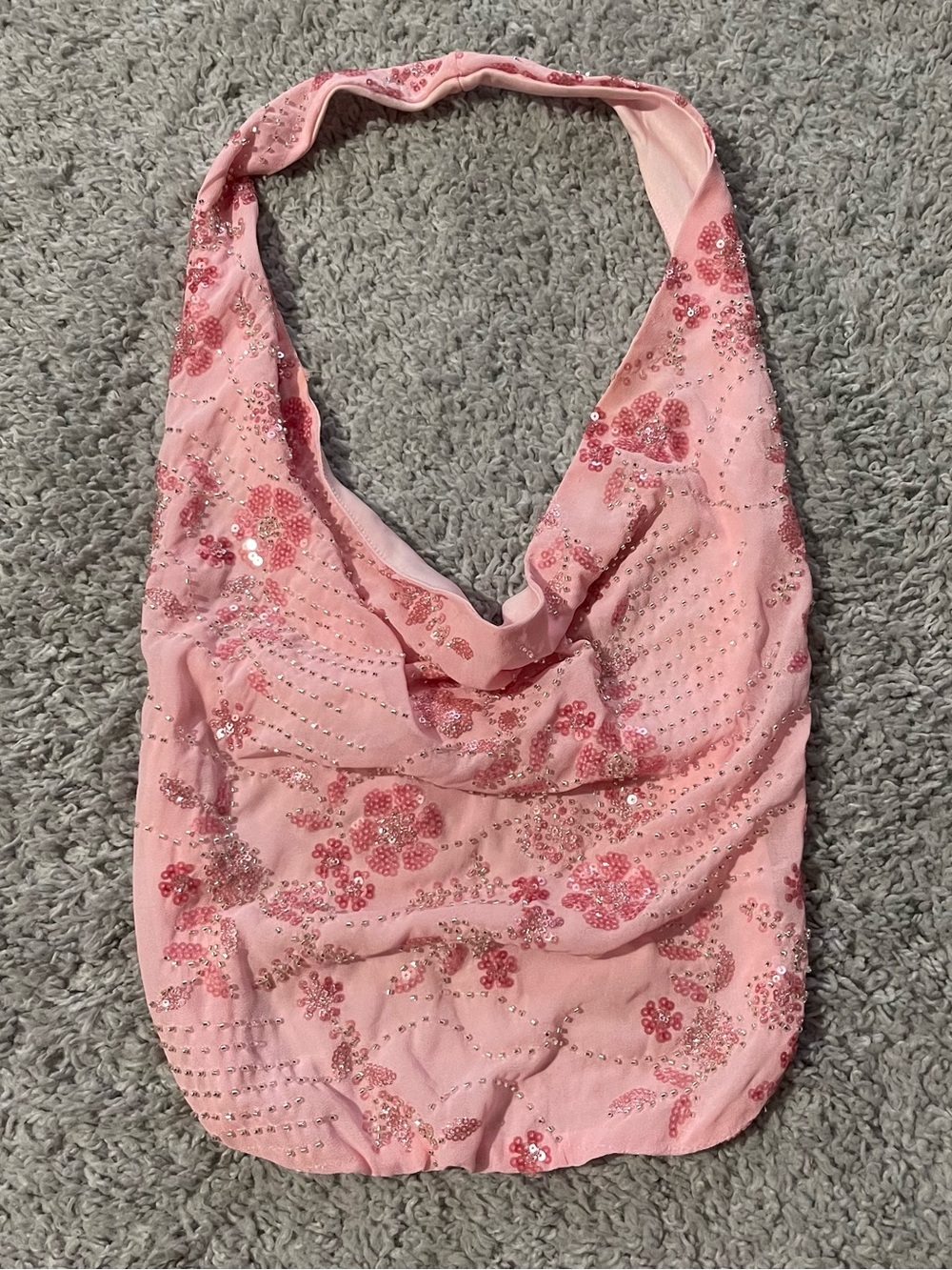 Pink Sequin Floral Backless Halter Top